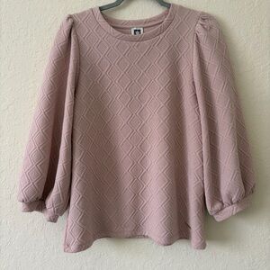 Anne Klein Light Pink Balloon Sleeve Textured Blouse